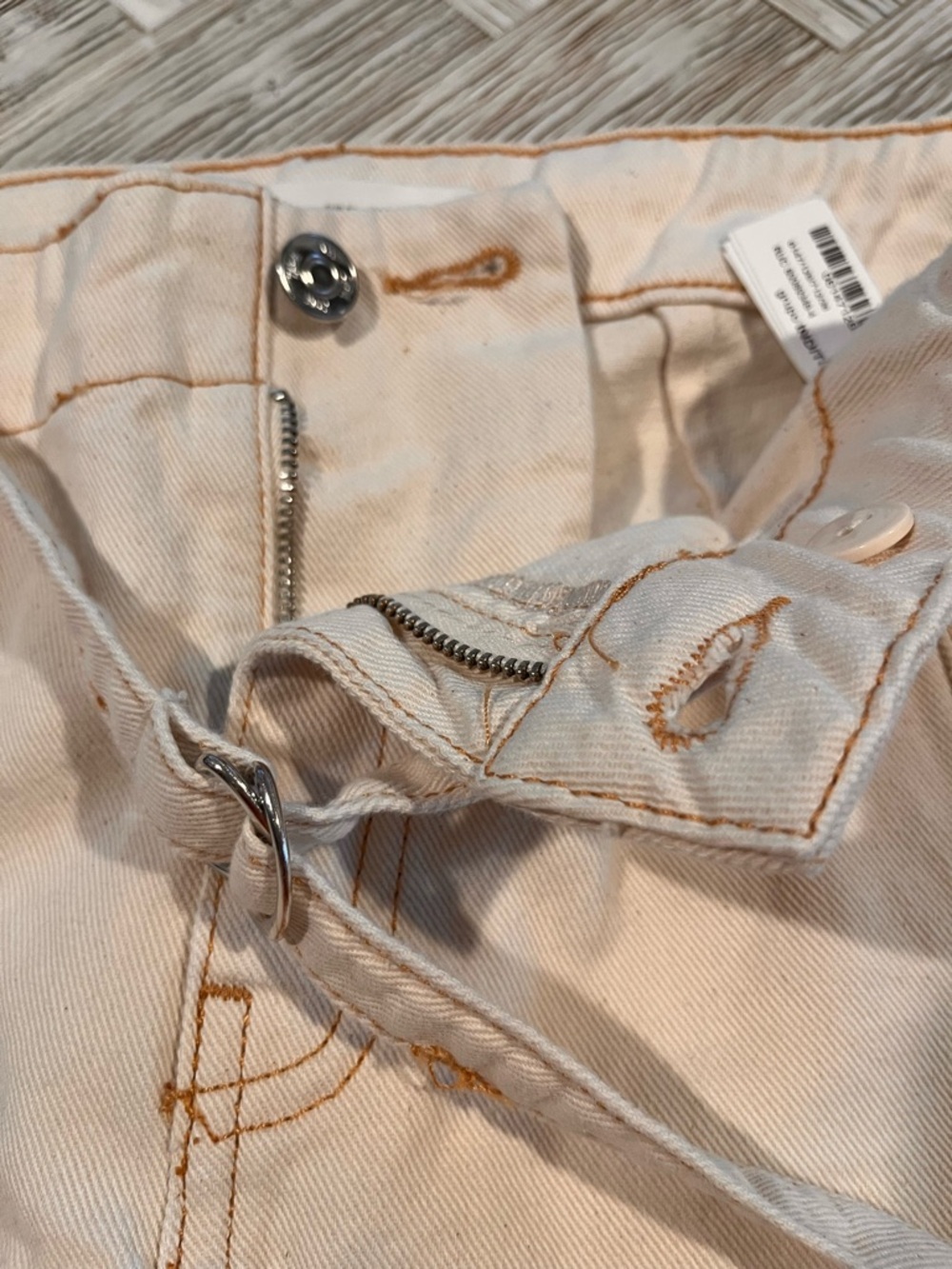 Zara High-Waist Cream 100% Cotton Wide Leg Contrast Stitch Jeans Size 6 - Picture 11 of 16